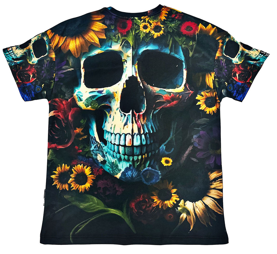 Oversize Мъжка тениска SKULL SUNFLOWER ALL OVER PRINT