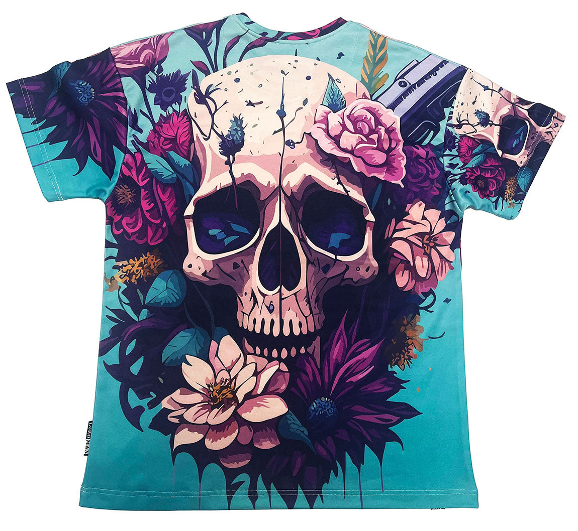 Oversize Мъжка тенискаSKULL FLOWER ALLOVER PRINT