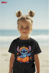 Детска тениска за момиче Stitch Halloween black