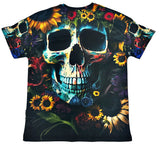 Oversize Мъжка тениска SKULL SUNFLOWER ALL OVER PRINT