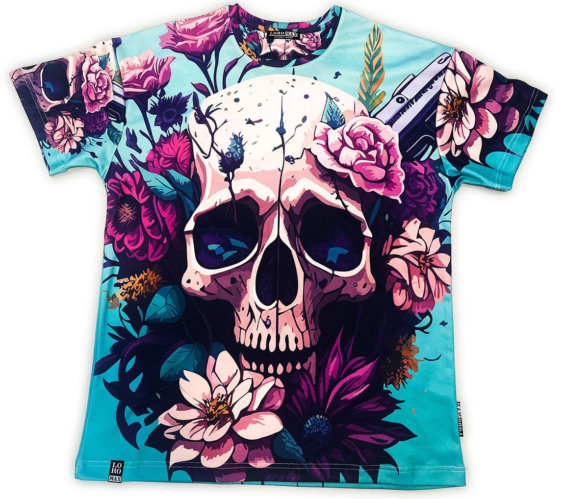Oversize Мъжка тенискаSKULL FLOWER ALLOVER PRINT
